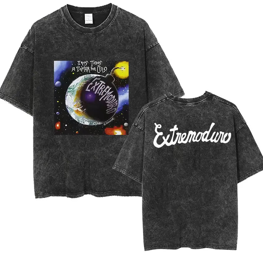 Men's Rock Extremoduro Vintage Washed T Shirts Man Punk Gothic Fashion Short Sleeve T-Shirt Unisex Hip Hop Band Clothing Tshirt