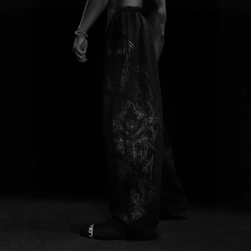 Men’s Gothic Tribal Wide-Leg Drawstring Sweatpants