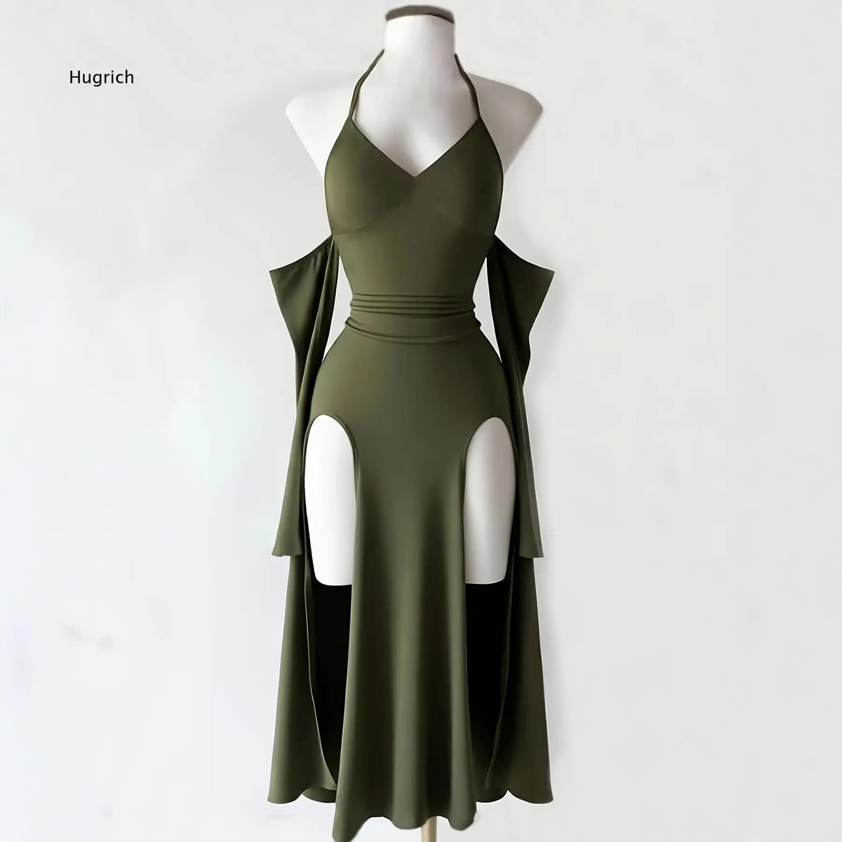 Gothic Halter Off Shoulder Dress For Women High Slit Hollow Out Design Long Gown Unique Stylish Dress For Party And Night Event