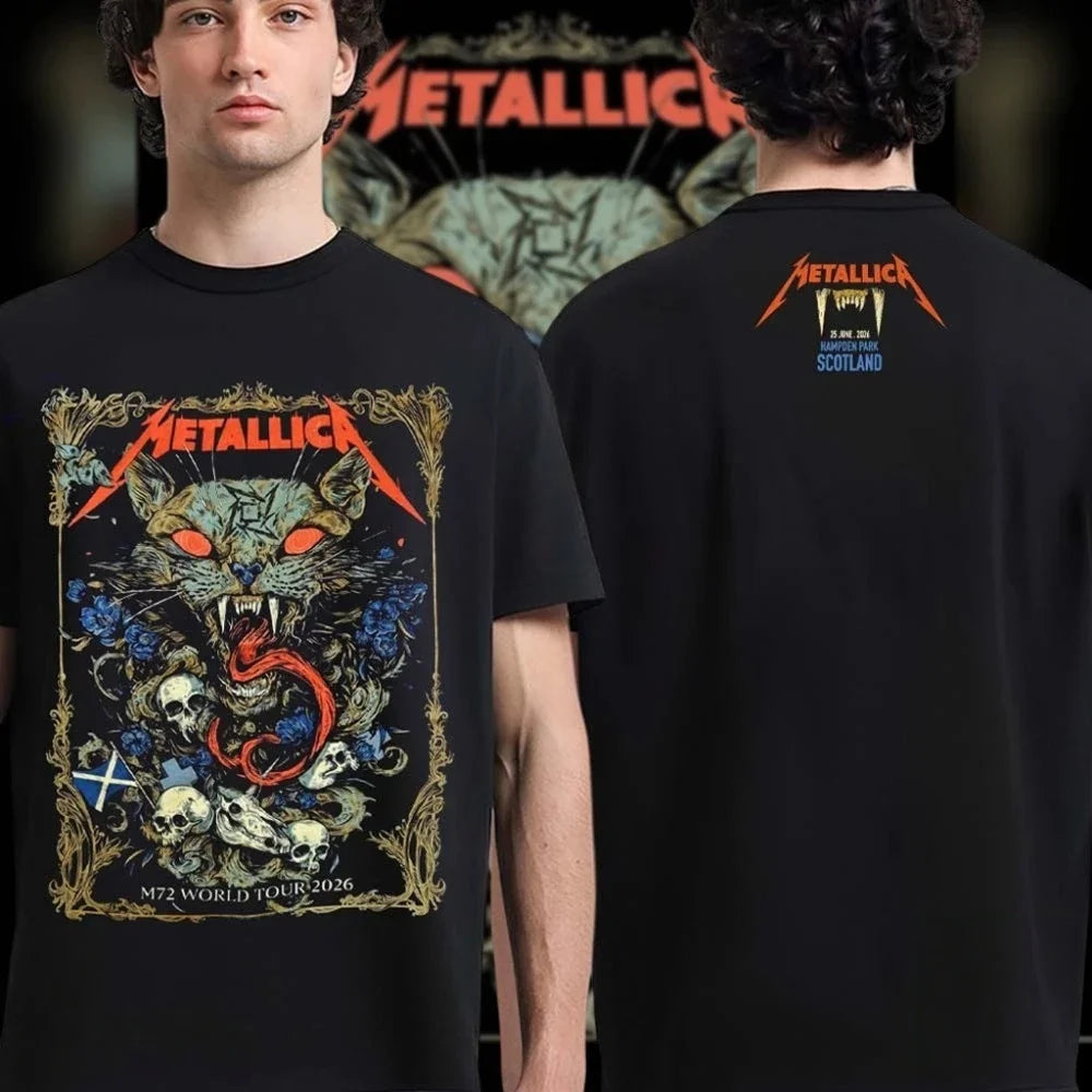 Metallica M72 World Tour Red Dragon T-shirt Men Women Summer 100 Cotton Shirts Fashion High Quality Short Sleeved Top Streetwear