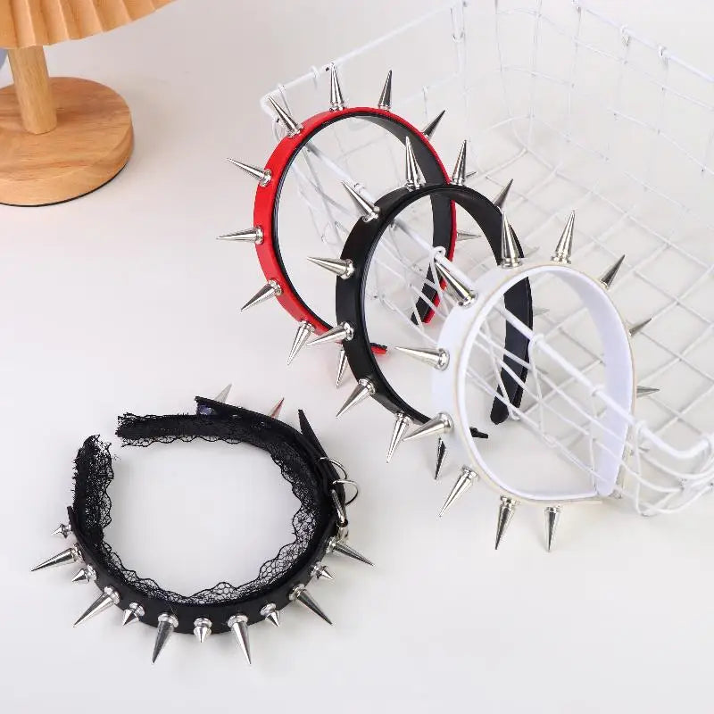 Gothic Punk Headband for Girls Decorative Rivets Lace Fancy Halloween Cosplay Accessories Women Gift Ideas