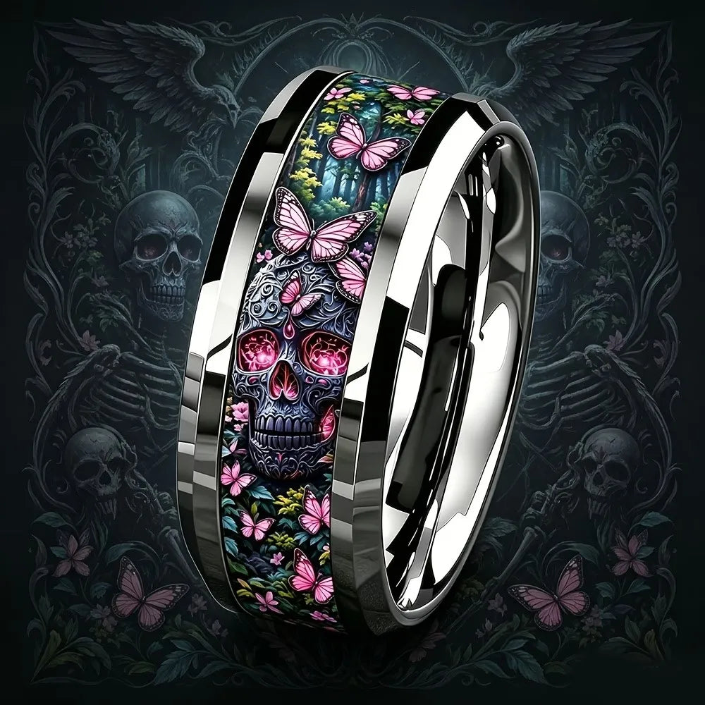 Vintage Gothic Halloween Castle Moon Bat Ring Hiphop Stainless Steel Rings For Men Wedding Party Jewelry Valentine's Day Gift