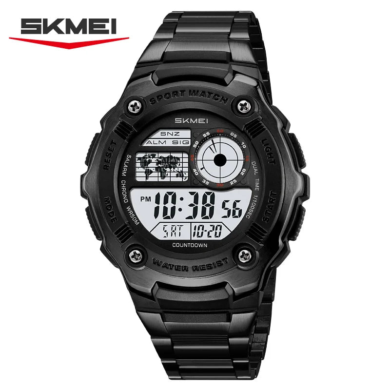 SKMEI 2473 Classic Fashion Digital Watch Men's Waterproof Multifunctional Night Light Watch Steel Belt Sports Clock Reloj Hombre