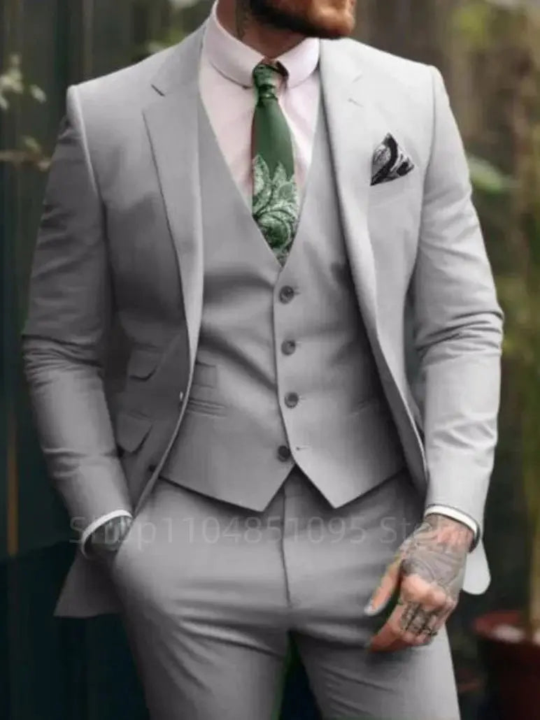Latest 3 Pieces Sets Formal Slim Fit Men's Suit Elegant Groom Tuxedos Wedding Business Party Suits Notch Lapel Blazer MaleBlazer