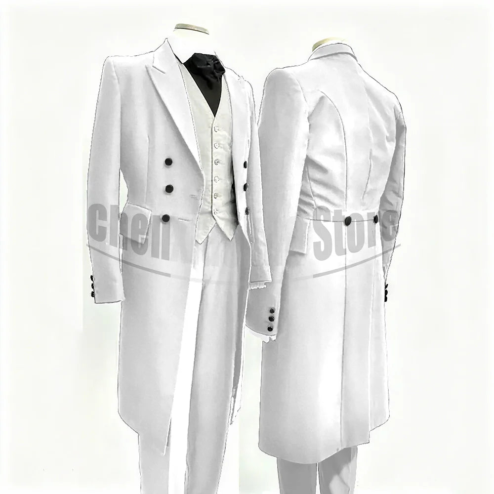 Men Suits Black Fashion Wedding Tailcoat Groom Chic Peak Lapel Double Breasted Male Suit 3 Pieces (Blazer+Vest+Trousers)