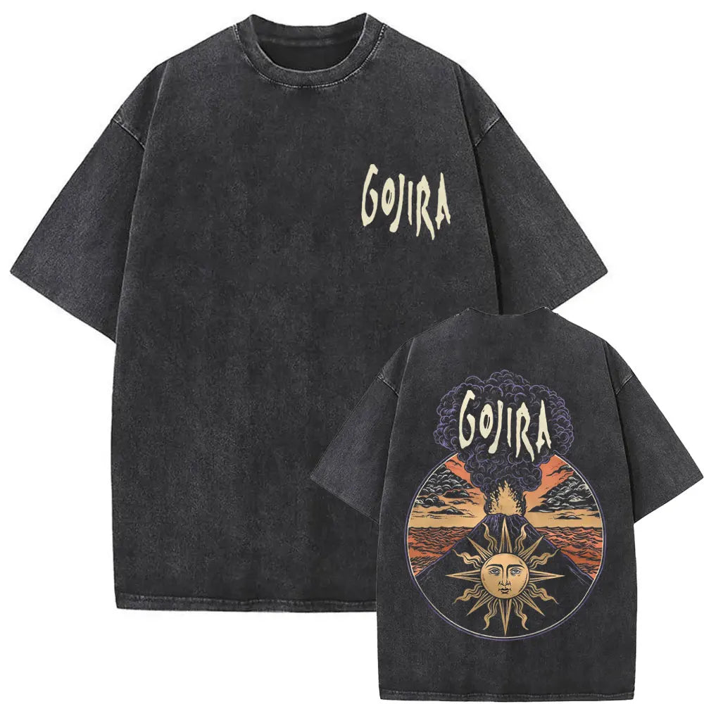 Washed Vintage Metal Rock Band Gojira The Flesh Alive T-shirt Men Women Fashion Oversized T Shirts Men's Casual Cotton T-shirts