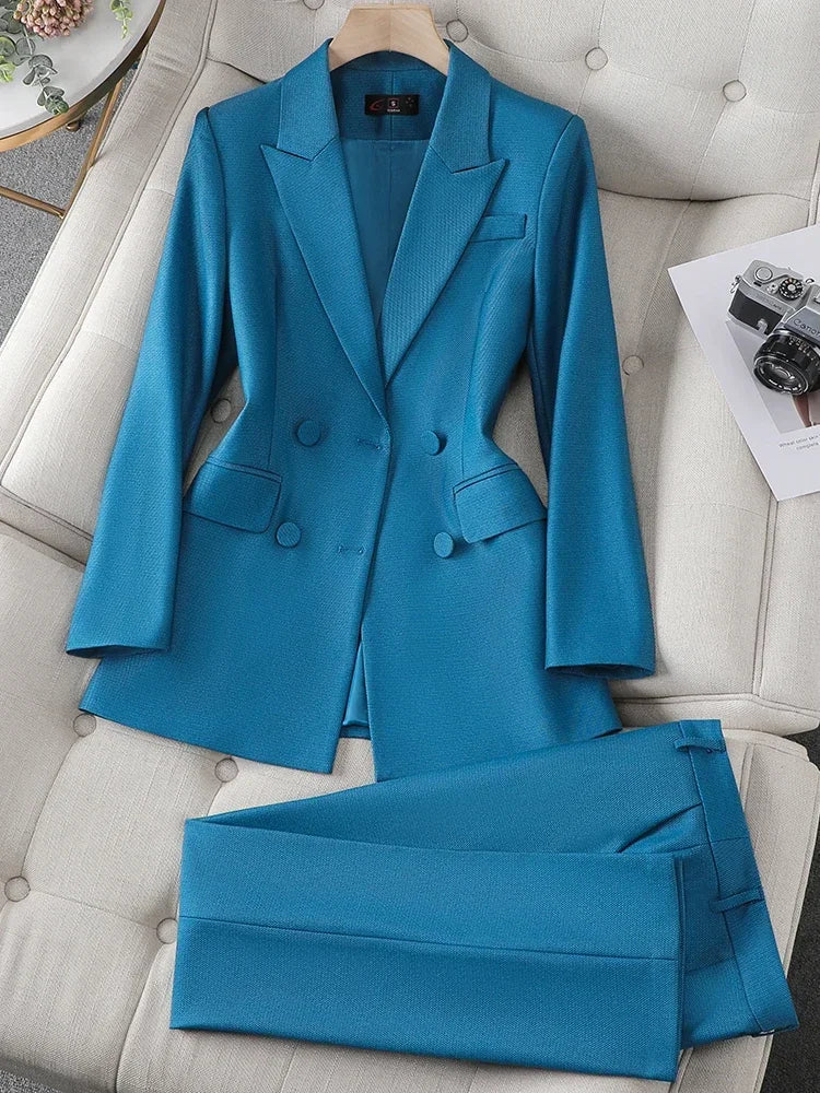 Ladies Business 2 Piece Blazer Set Female Long Sleeve Jacket + Trouser Women Pant Suit Blue Purple Black Office Work Wear 5XL