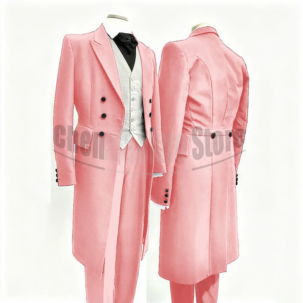 Men Suits Black Fashion Wedding Tailcoat Groom Chic Peak Lapel Double Breasted Male Suit 3 Pieces (Blazer+Vest+Trousers)