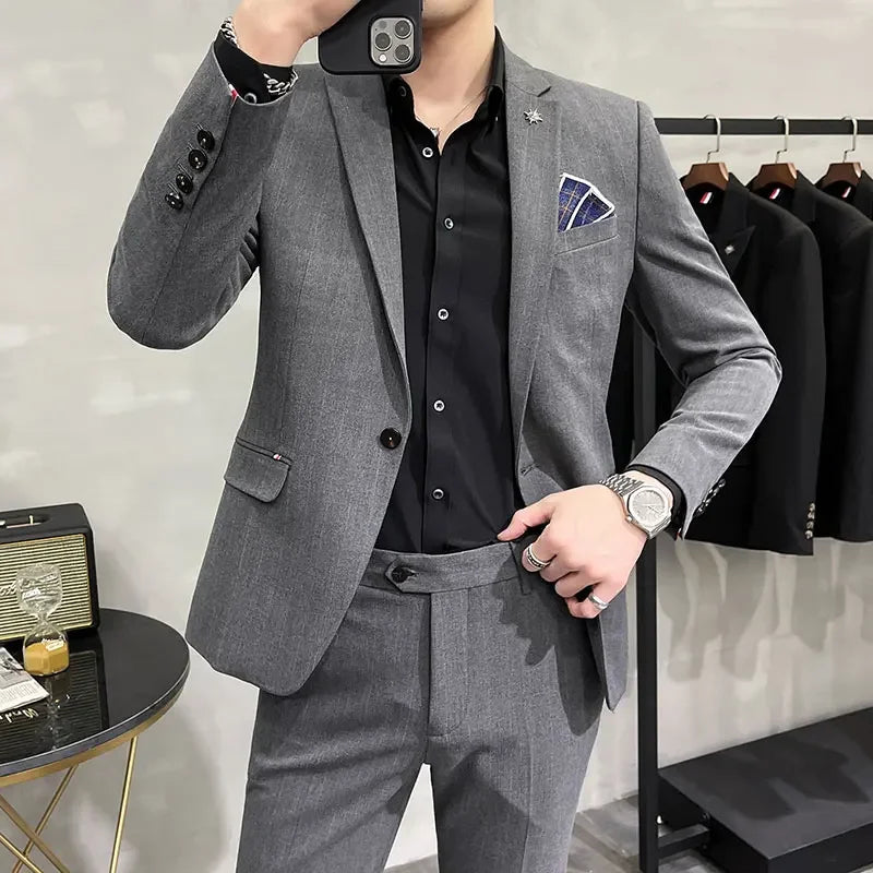High-Quality Two-Piece Groom Wedding Suit Business Casual Banquet Costume for Men Luxury Ensemble with Trousers
