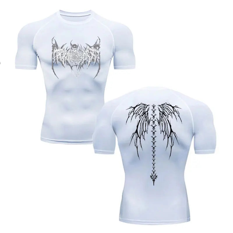 Y2K Compression Shirt Men Fitness Gym Skeleton Sport Running T-Shirt Rashgard Tops Tee Quick Dry Short Sleeve T-Shirt For Men