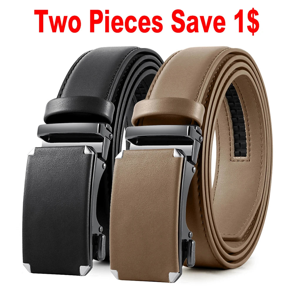 DOOPAI Mens Leather Belt  Automatic Genuine Leather Belts Leisure Fashion Ratchet Belts for Men Pants Waistband Ремень
