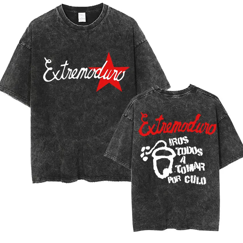 Men's Rock Extremoduro Vintage Washed T Shirts Man Punk Gothic Fashion Short Sleeve T-Shirt Unisex Hip Hop Band Clothing Tshirt