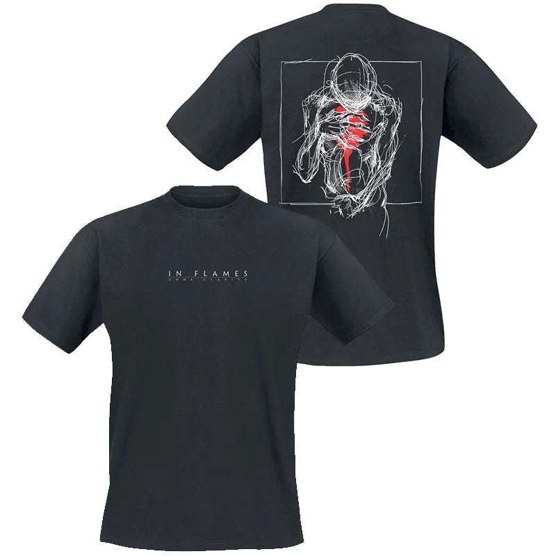 Y2k Summer in Flames Band Swedish Metal Rock European and American Trendy Brand Men's Short-sleeved Pure Cotton Printed T-shirt