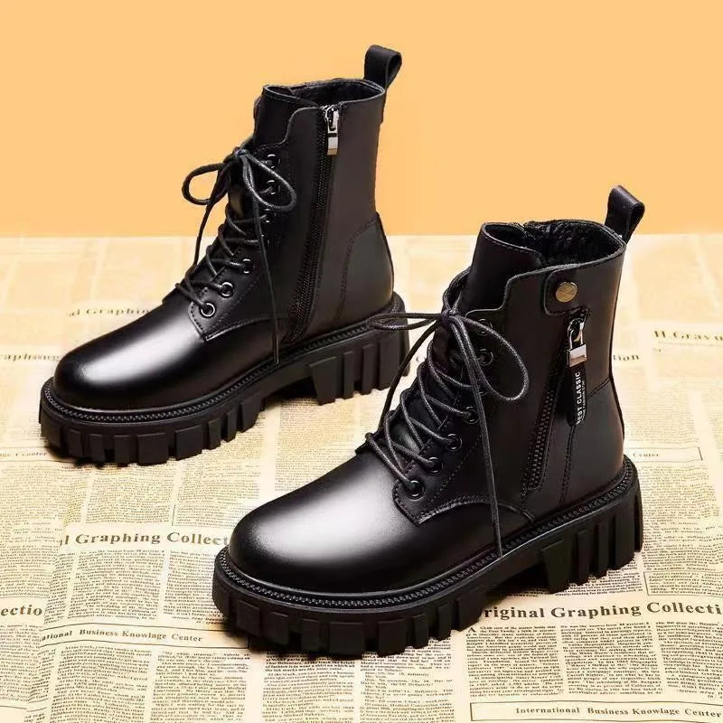 2024 New Boots Ladies Lace-Up Shoes for Women Warm Platform Zipper Ankle Boots Soft Women Shoes Winter Boots Fashion Botas Mujer