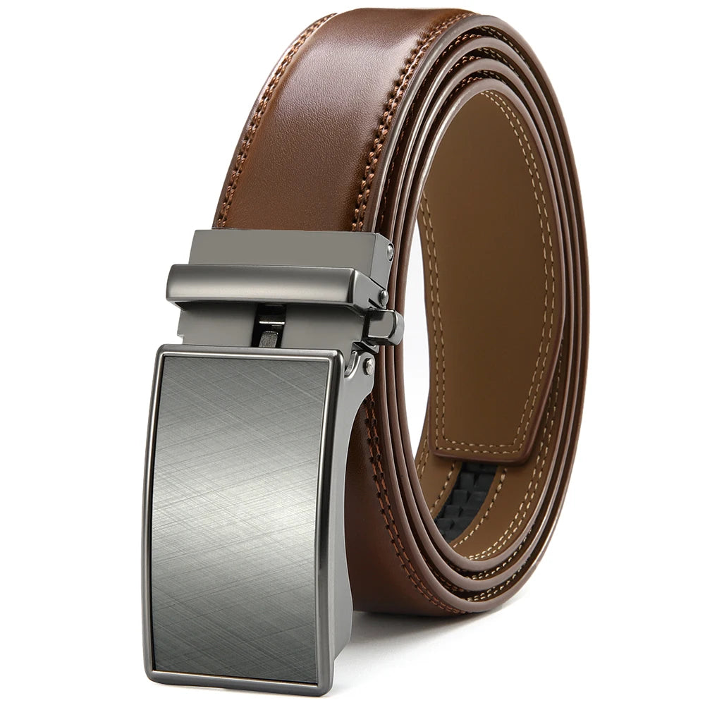 DOOPAI Mens Leather Belt  Automatic Genuine Leather Belts Leisure Fashion Ratchet Belts for Men Pants Waistband Ремень
