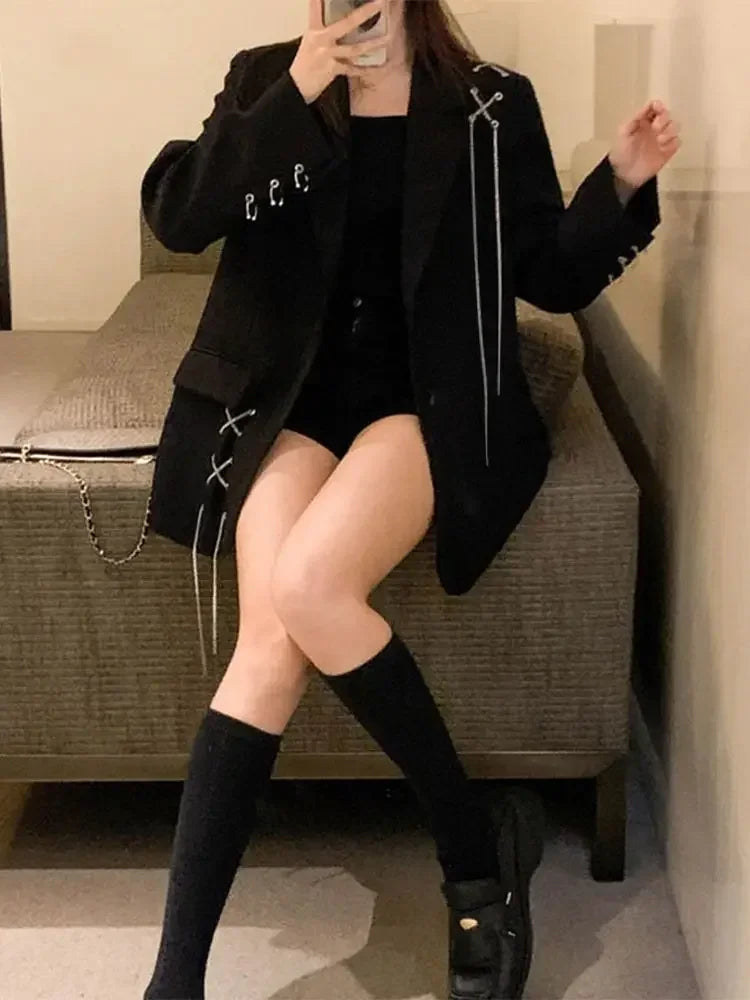 2025 Black Suit Jacket for Women New Design High Street Wear Casual Blazers Female