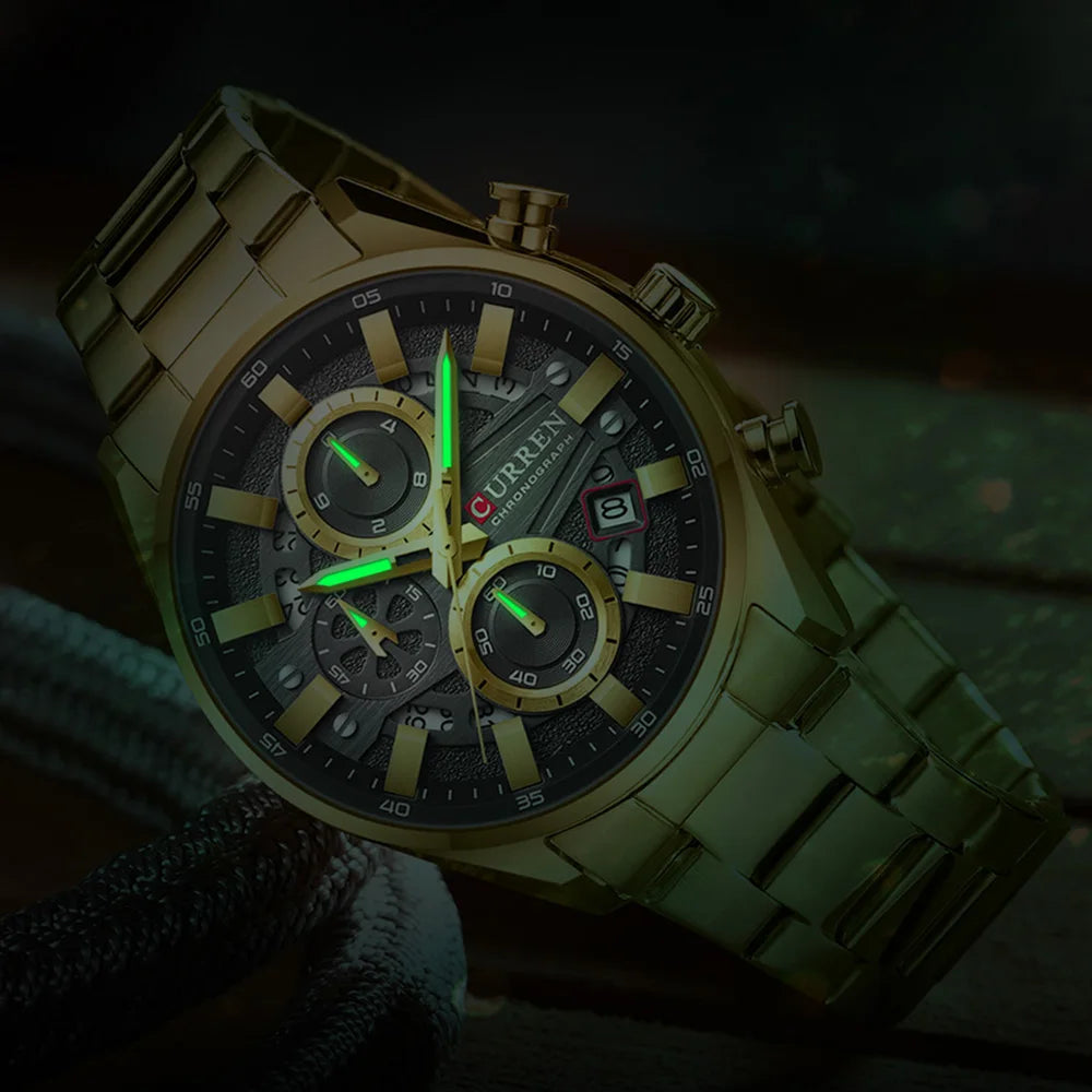 CURREN Men's Chronograph Watch Sport Wristwatch for Men Fashion Design Dial with Date Stainless Steel Band Relogio Masculino