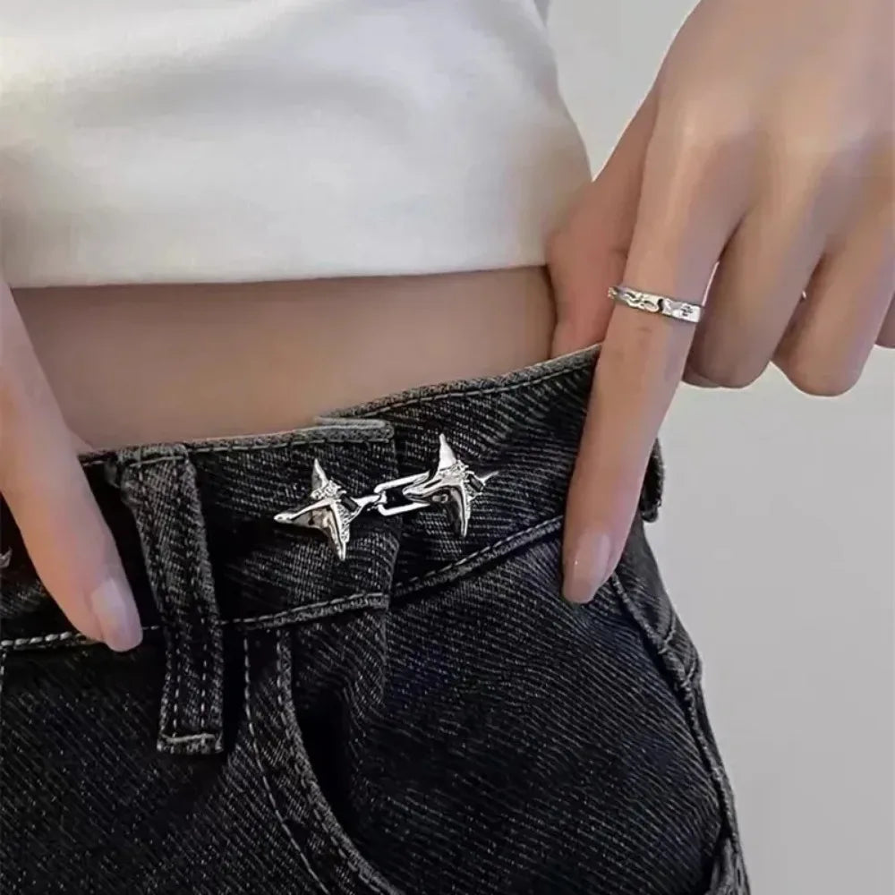 Y2K Star Adjustable Jean Waist Clips Retractable Pant Button Pins, Fit Loose Denim Fashion Accessories