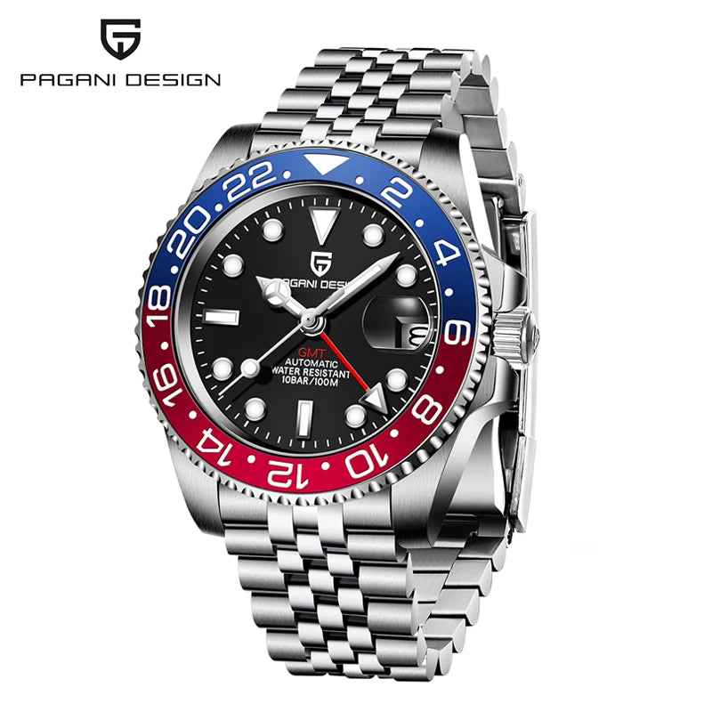 PAGANI DESIGN 40mm Luxury GMT Men Mechanical Watch Top Sapphire Glass 361L Stainless Steel 100m Waterproof Men's Automatic Mechanical Watches