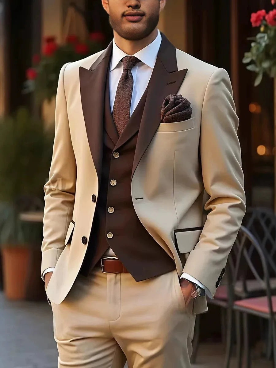 3 Piece Suits for Men Slim Fit Groom Wedding Tuxedos Peak Lapel Jacket Business Formal Party Blazer Vest Pants Costume Homme
