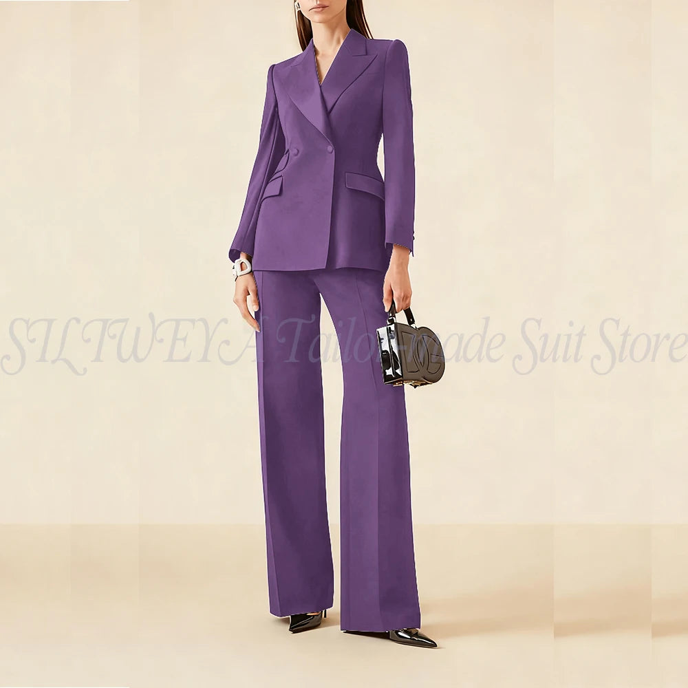 Luxury Classic Black Women's Suits Double Breasted 2 Pieces Jacket Pants Female Clothing Office Banquet Lady's Blazers Sets