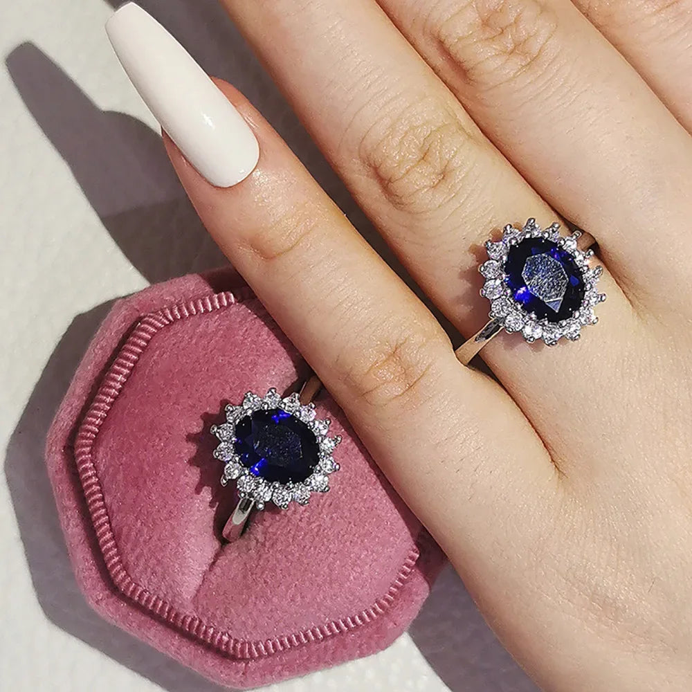 Carat Sapphire Ring Silver Charm Engagement Jewelry Ring European and American Fashion Temperament Luxury High Quality Jewelry