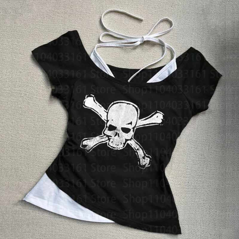 Gothic 2000s Tops Grunge Clothes for Women Woman Clothing Crop Top Women Emo Graphic T Shirts Women's Cropped Baby Tees Y2k Goth