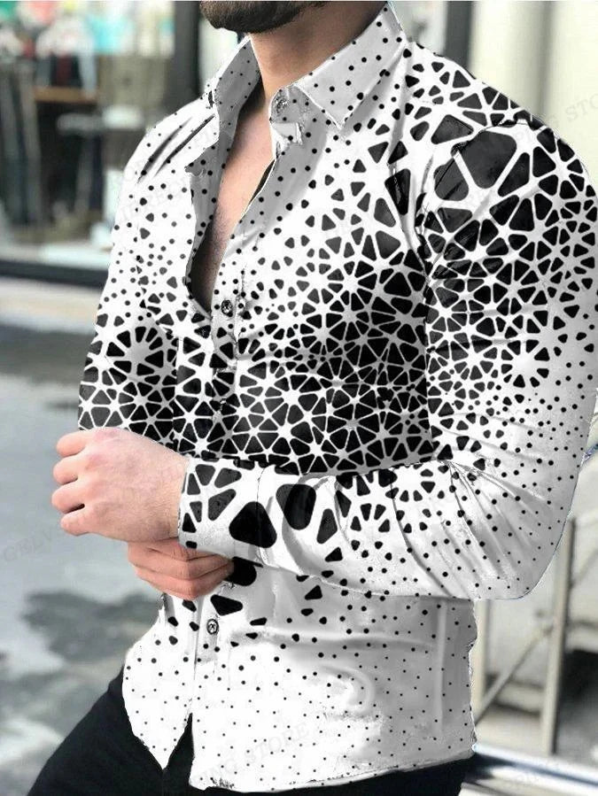 Fashion Multi-color novelty pattern 3D Print Mens Long Sleeve Shirt Tops Autumn Button Down Casual Shirt Lapel Mens Clothing
