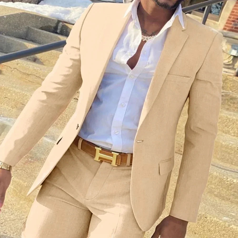 2 Pieces Vintage Notch Lapel Slim Fit Blazer And Pants Set Solid Color Formal Business Regular Suit High-Quality Jackets