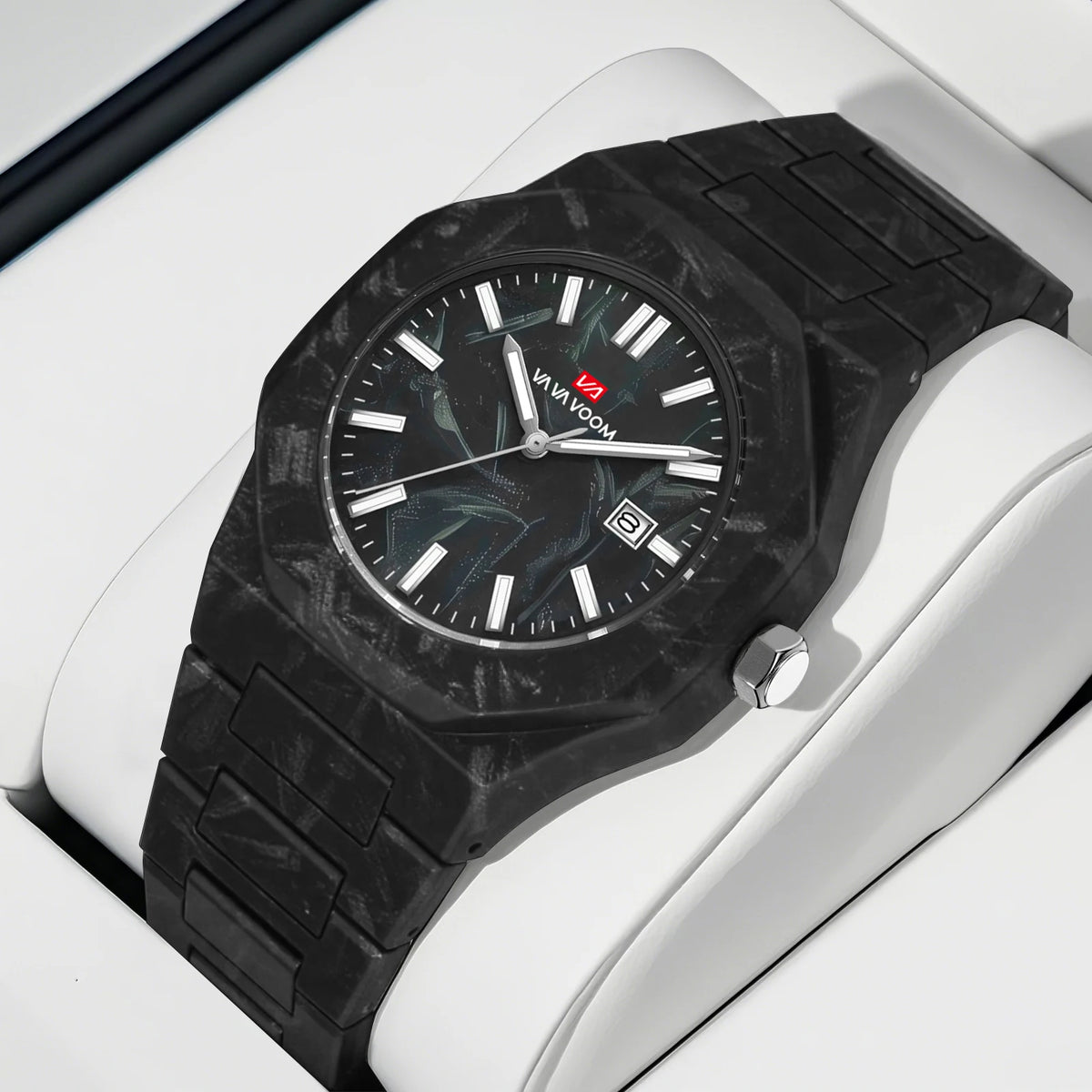 VA VA VOOM Top Brand Men Watch Original Marble Pattern Business Style 40mm Clock 3Bar Black Silicone Sports Quartz Watch for Men