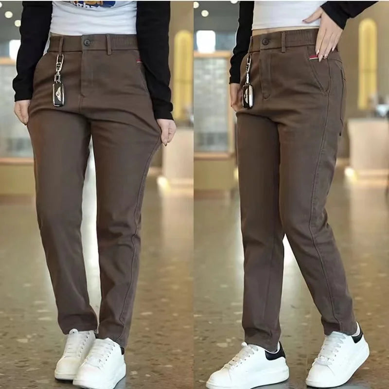 New Korea Fashion Mens Casual Four Season Pants Straight Slim Fit Trousers Elastic Waist Gray Black Khaki Brand Trousers