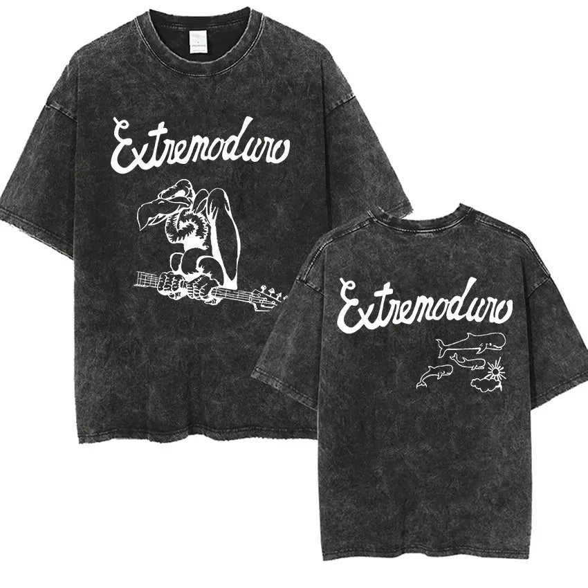 Men's Rock Extremoduro Vintage Washed T Shirts Man Punk Gothic Fashion Short Sleeve T-Shirt Unisex Hip Hop Band Clothing Tshirt