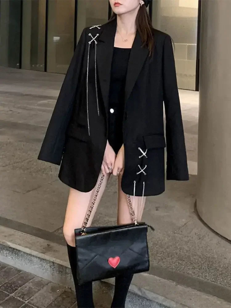 2025 Black Suit Jacket for Women New Design High Street Wear Casual Blazers Female
