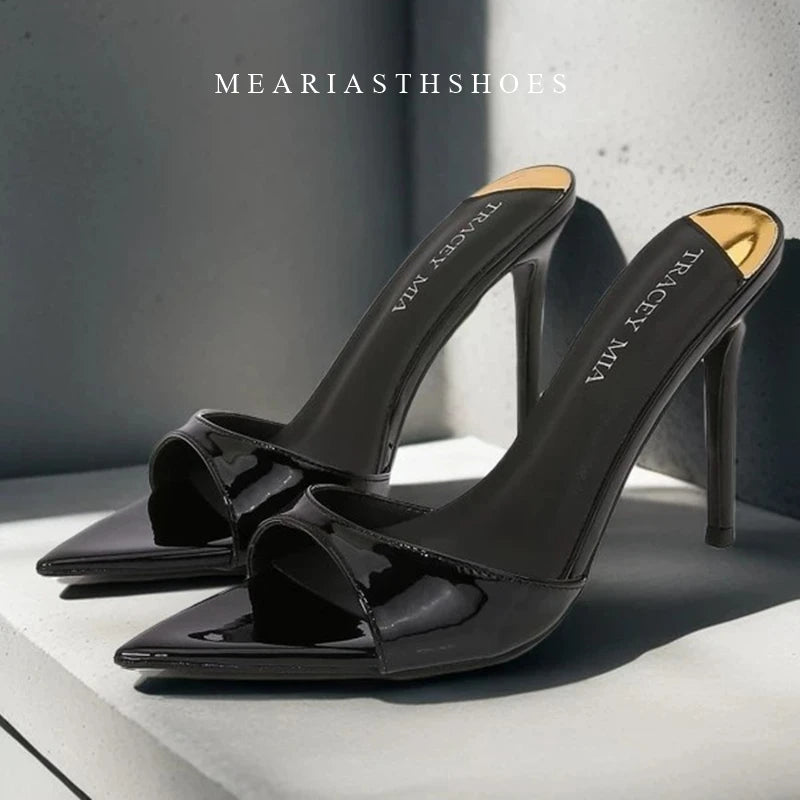 2025 New Summer Women's High-heeled Sandals Transparent High-heeled Slippers Stiletto Pointed Toe Slip-on High-heeled Sandals