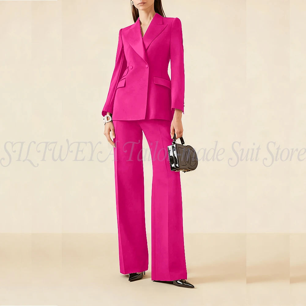 Luxury Classic Black Women's Suits Double Breasted 2 Pieces Jacket Pants Female Clothing Office Banquet Lady's Blazers Sets