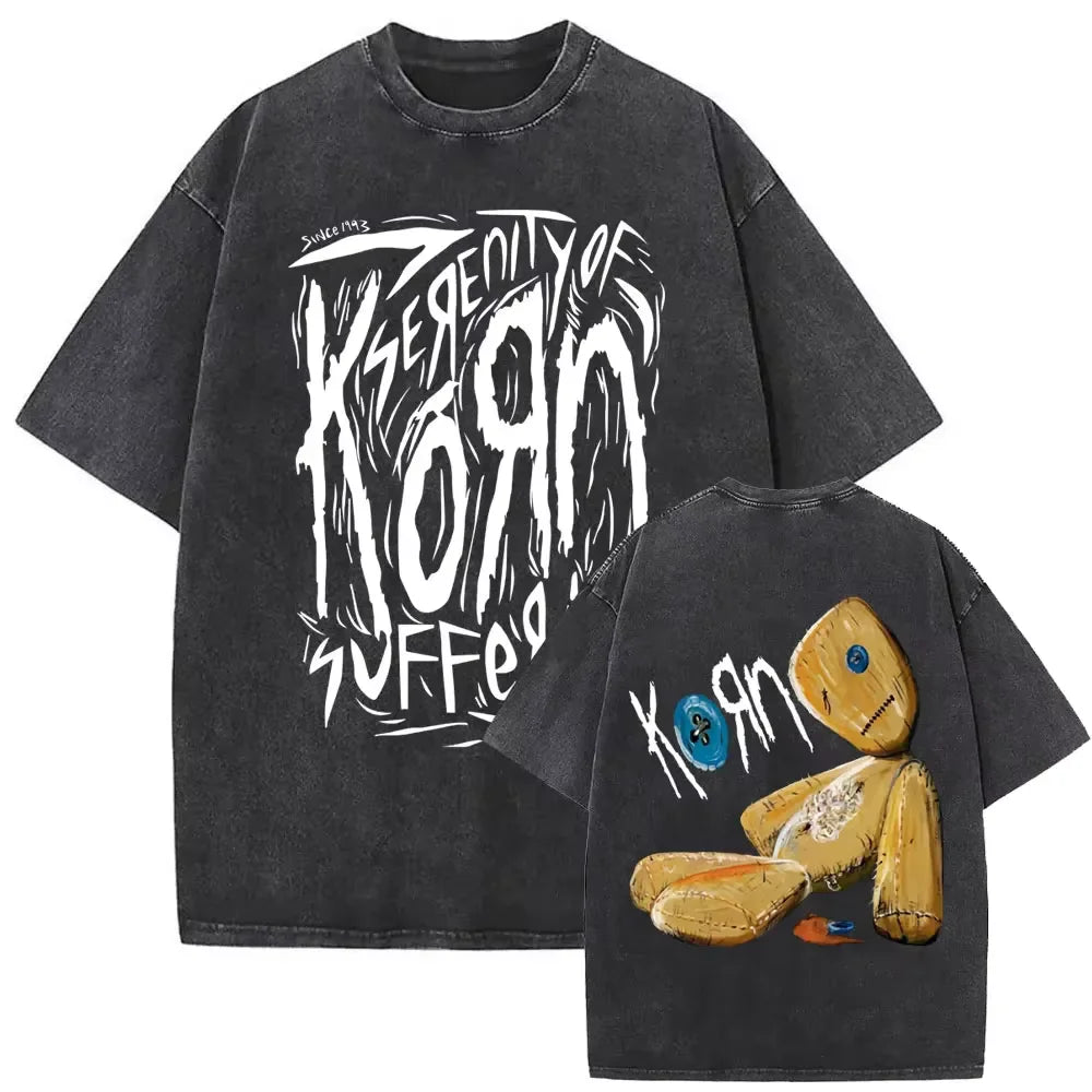 New Washed Vintage Alternative Nu Metal Rock Band Korn Print Tshirt Men Oversized T-shirts Male Fashion T Shirts Y2k Streetwear