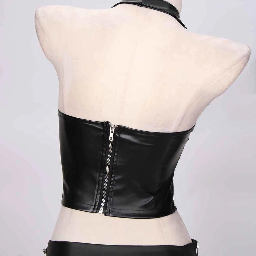 Goth Tops Festival Grunge Rave Punk Rock Clothes PU Leather Black Gothic Tank Spikes Y2K T-shirt Summer Emo Clothing Vkei