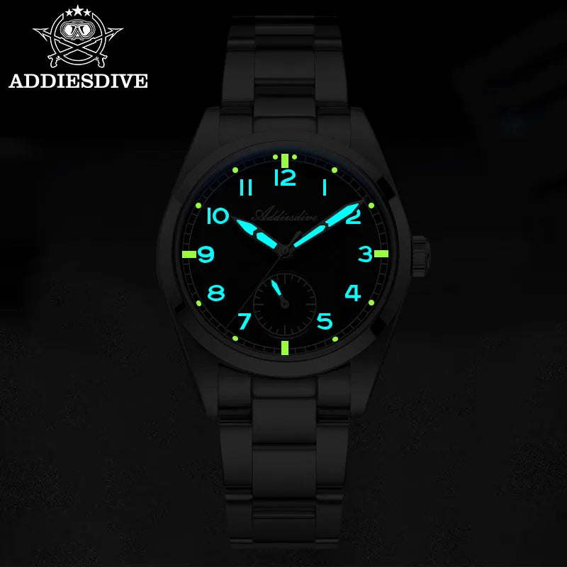 ADDIESDIVE 36mm Men Quartz VH60 Watch AD2099 BGW9 Luminous Bubble Mirror Pot Cover Glass 10Bar Waterproof Stainless Steel Watch