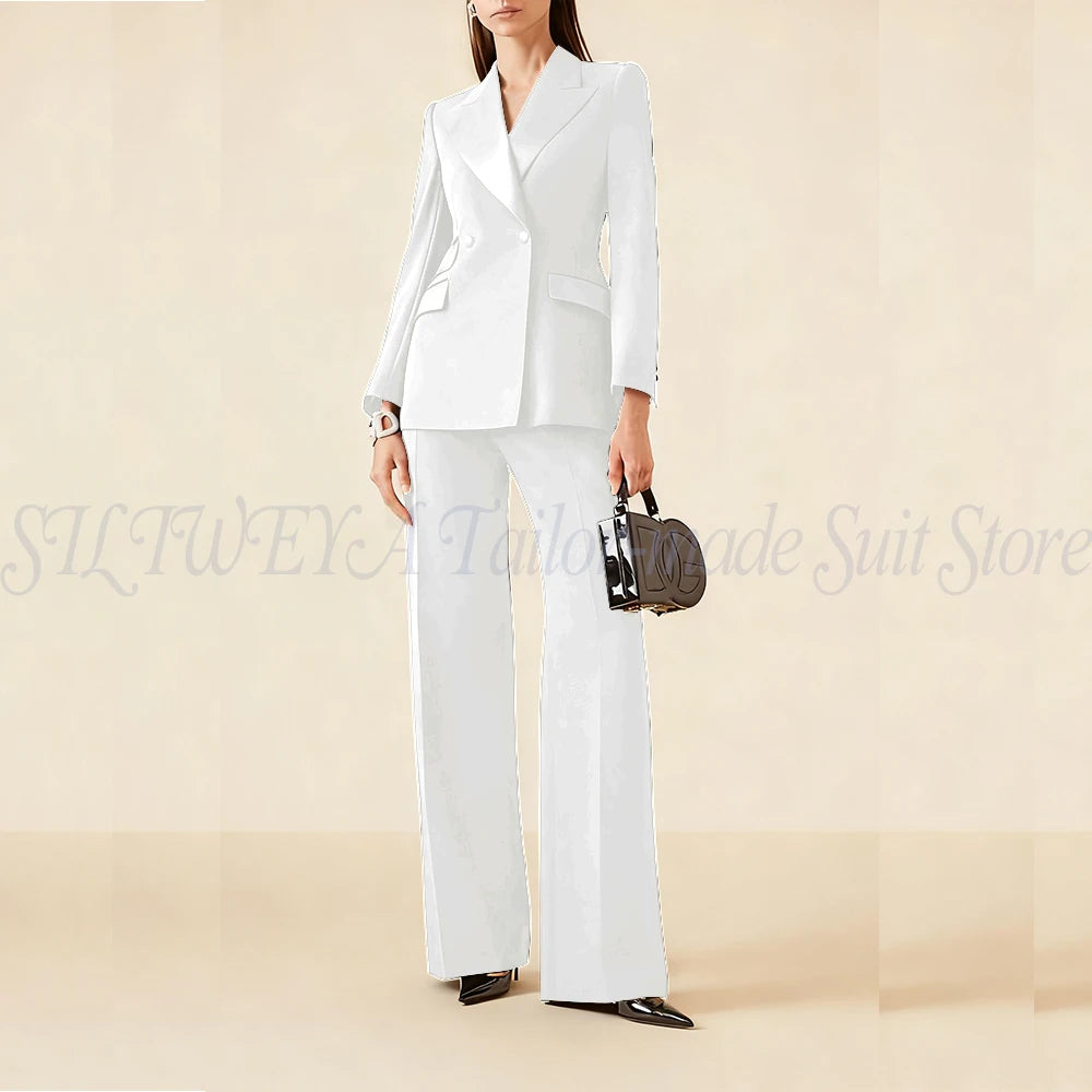 Luxury Classic Black Women's Suits Double Breasted 2 Pieces Jacket Pants Female Clothing Office Banquet Lady's Blazers Sets