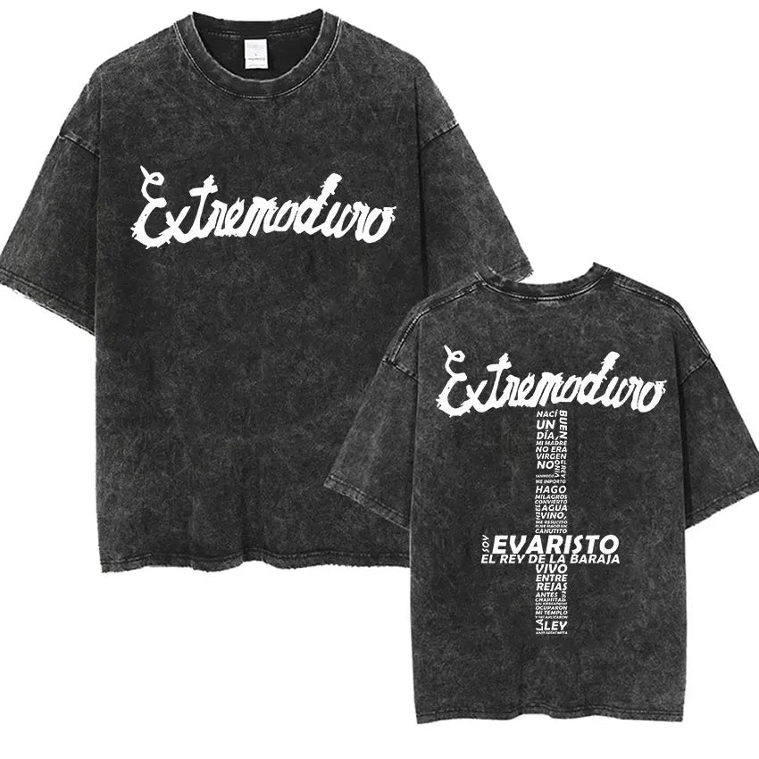 Men's Rock Extremoduro Vintage Washed T Shirts Man Punk Gothic Fashion Short Sleeve T-Shirt Unisex Hip Hop Band Clothing Tshirt