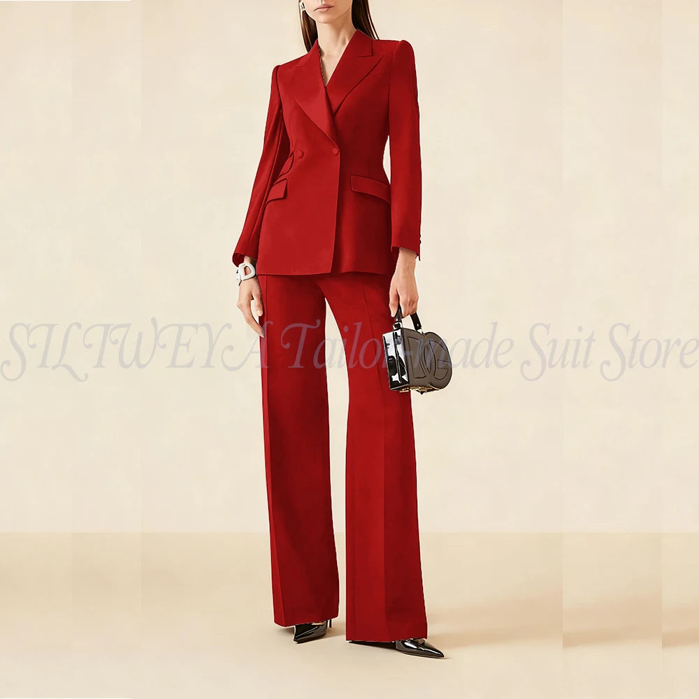 Luxury Classic Black Women's Suits Double Breasted 2 Pieces Jacket Pants Female Clothing Office Banquet Lady's Blazers Sets