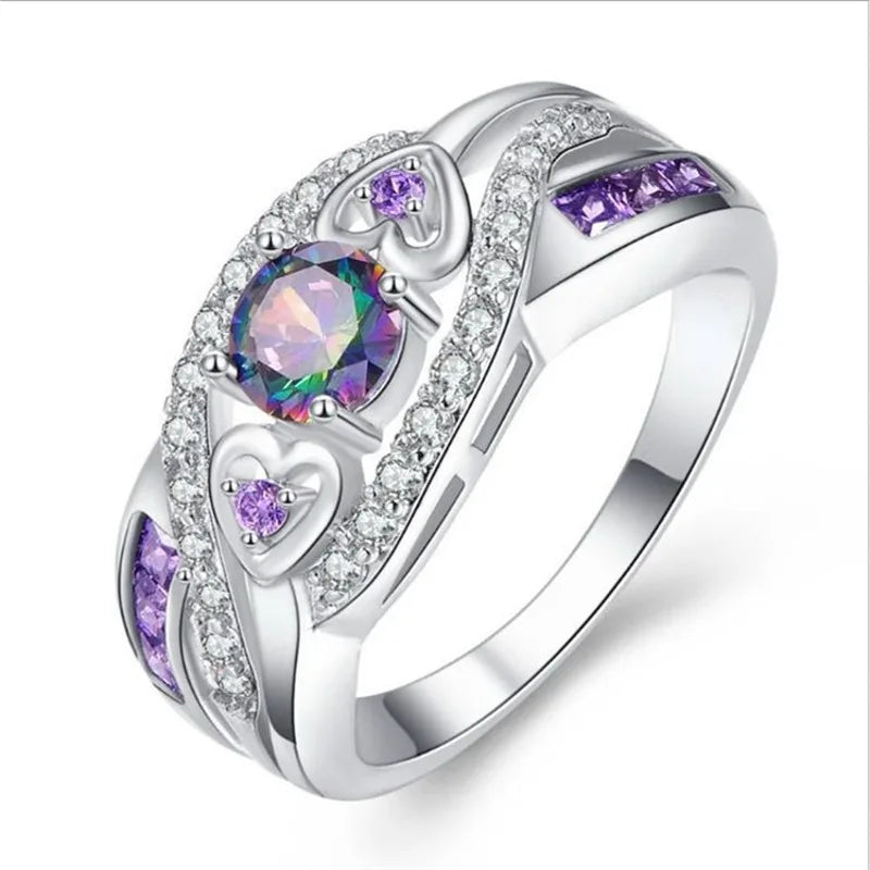 Fashion Selling Ladies Ring Heart Set with Amethyst Zircon Protein Wedding Party Jewelry Party Luxury