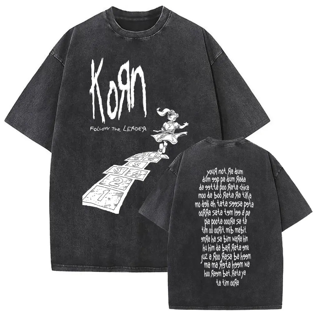 New Washed Vintage Alternative Nu Metal Rock Band Korn Print Tshirt Men Oversized T-shirts Male Fashion T Shirts Y2k Streetwear