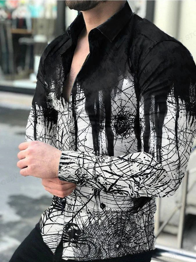 Fashion Multi-color novelty pattern 3D Print Mens Long Sleeve Shirt Tops Autumn Button Down Casual Shirt Lapel Mens Clothing