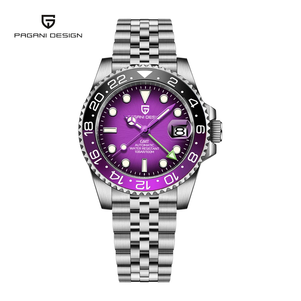 PAGANI DESIGN New Men Watch GMT Mechanical Wristwatch 40mm Automatic Watch Stainless Steel Waterproof Business Watches for Man