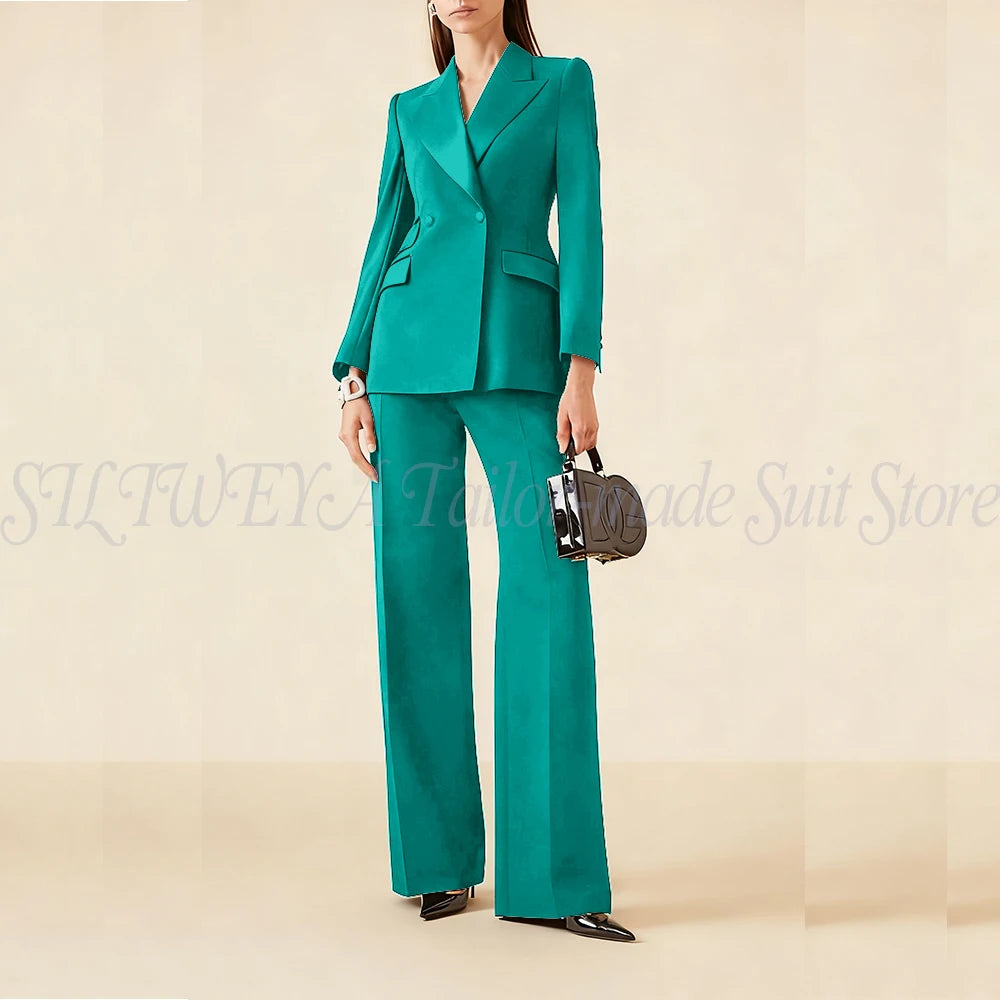 Luxury Classic Black Women's Suits Double Breasted 2 Pieces Jacket Pants Female Clothing Office Banquet Lady's Blazers Sets