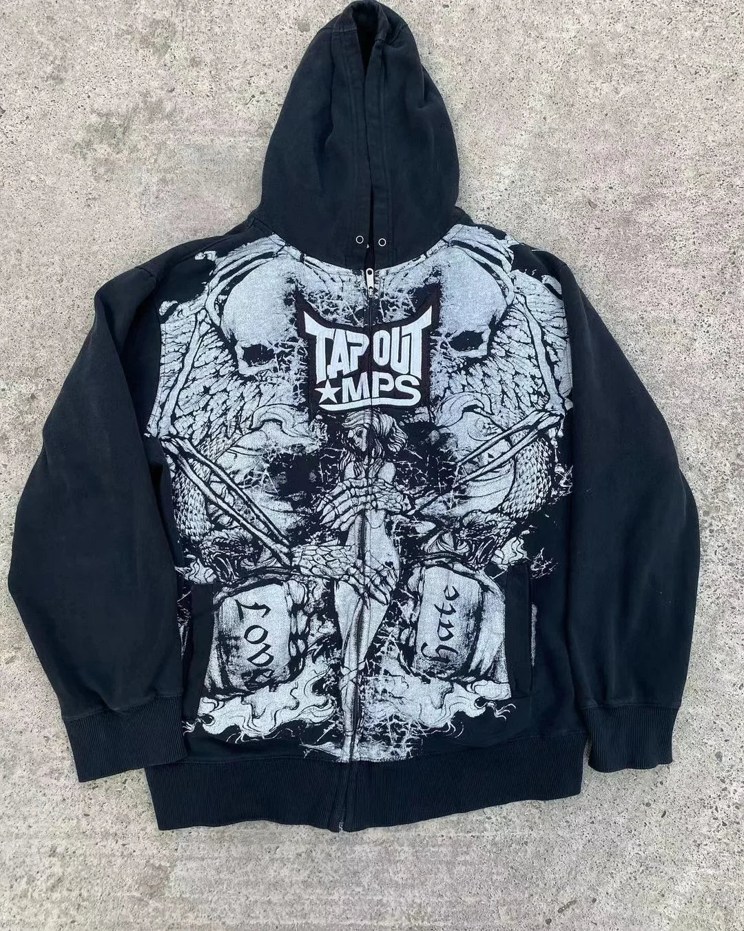 Y2K Street Gothic Hoodie Punk Classic Retro Skull Print Zipper Hip Hop Leisure Sweater New Personality Hoodie Street Wear