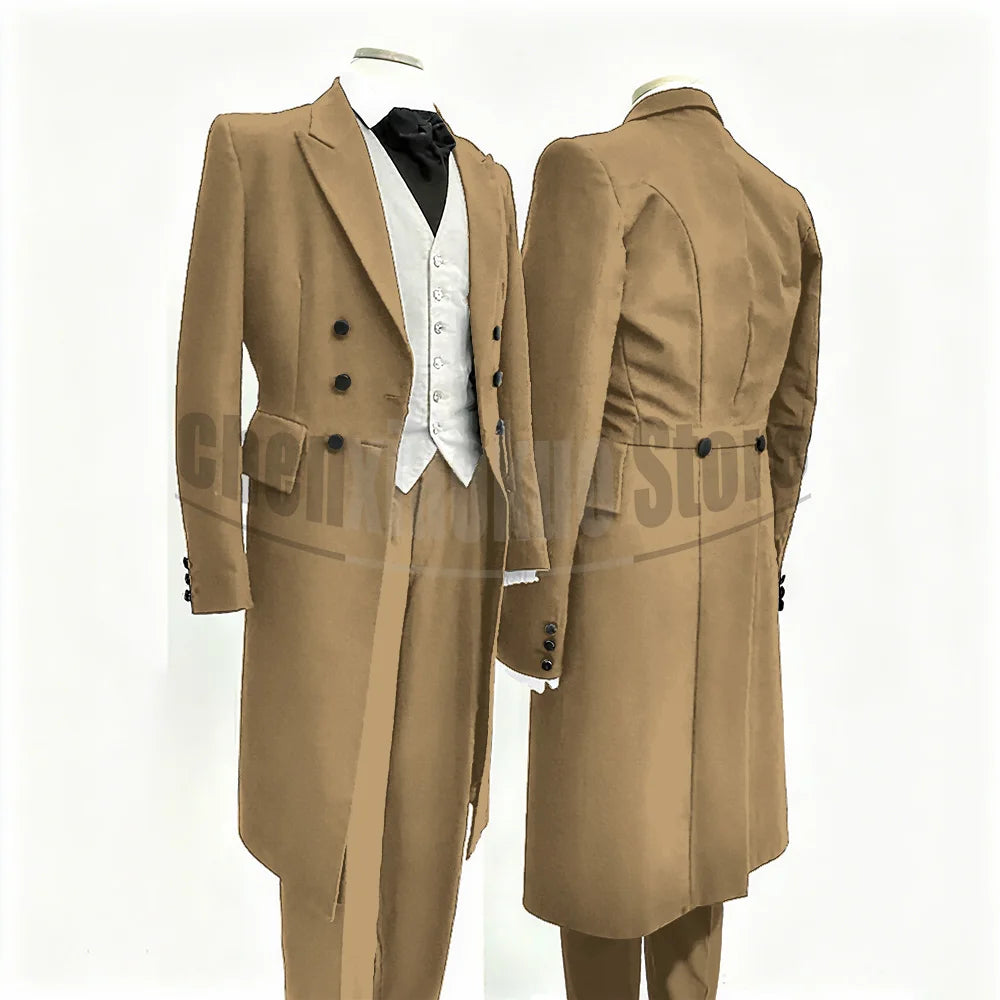 Men Suits Black Fashion Wedding Tailcoat Groom Chic Peak Lapel Double Breasted Male Suit 3 Pieces (Blazer+Vest+Trousers)