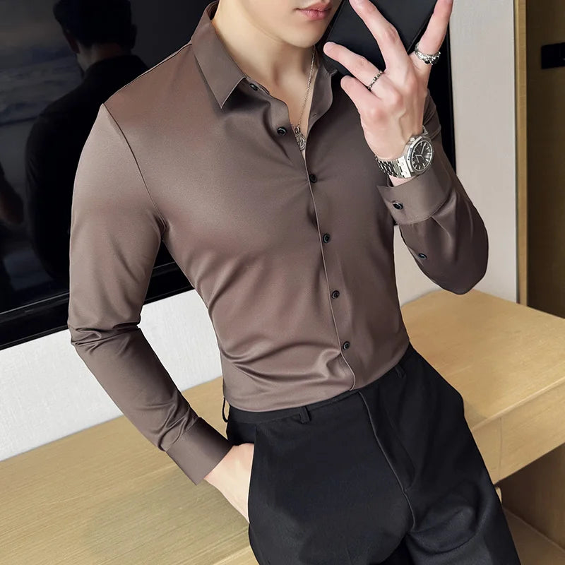 5A Antibacterial Men's Social Shirts High Quality Korean Luxury Clothing Long Sleeve Mens Dress Shirts Slim Fit Tuxedo Big Size