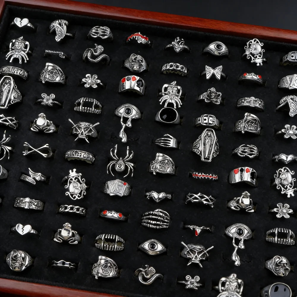  10/20/23/45Pieces Retro Punk Skull Eye Rings Set For Women Mix Style Fashion Vintage Spider Flower Skeleton Jewelry Party Gift